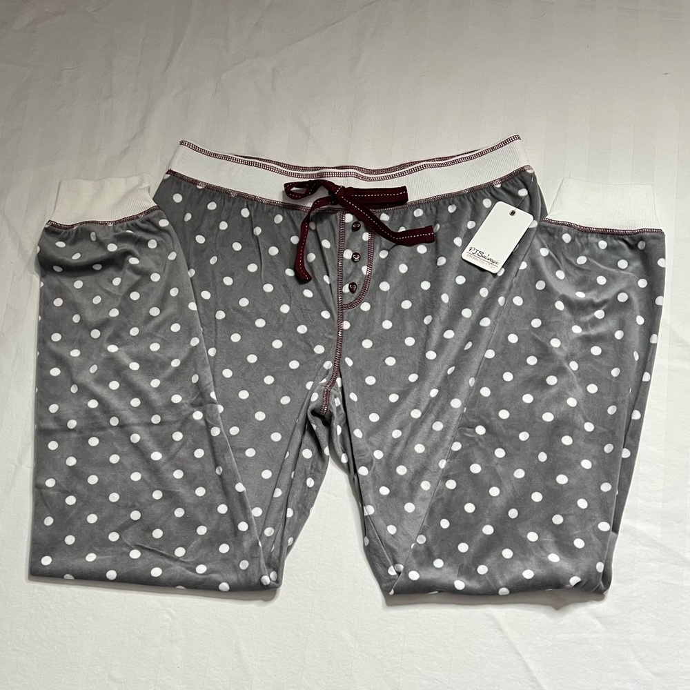 Pj Salvage Velour Lounge/PJ Pant. Grey with White Polka Dots and Port Trim, Lg. - Picture 2 of 16
